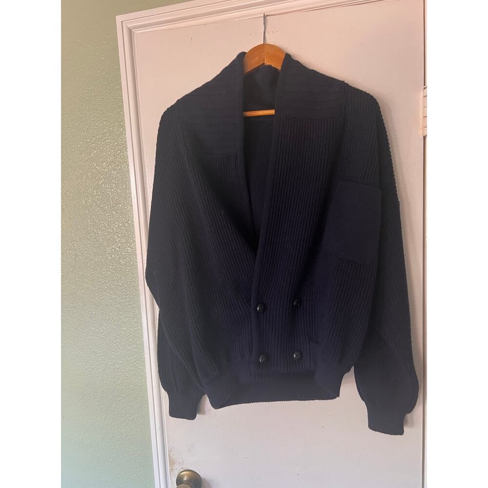 Portobellos VintageTwo-Button Knitted Sweate Blue Low Neck Long Sleeved